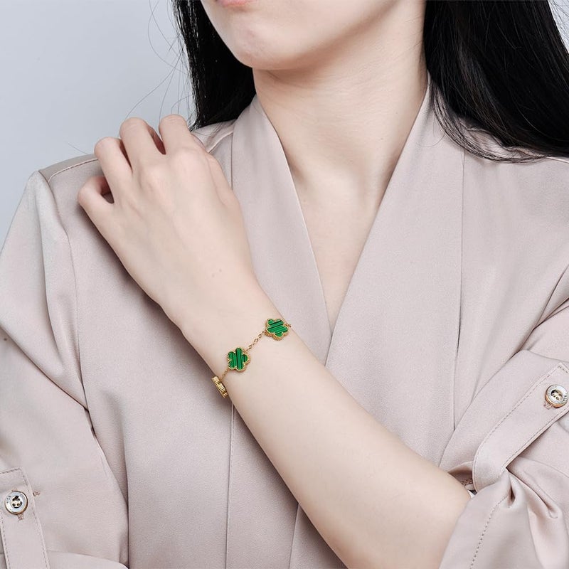 FLY FEI 18K Gold-Plated Four Leaf Clover Bracelet for Women,Adjustable lucky Bracelet Set Jewelry Gift-Hypoallergenic Charm for Birthdays, Wellness & Daily Wear - Image 2